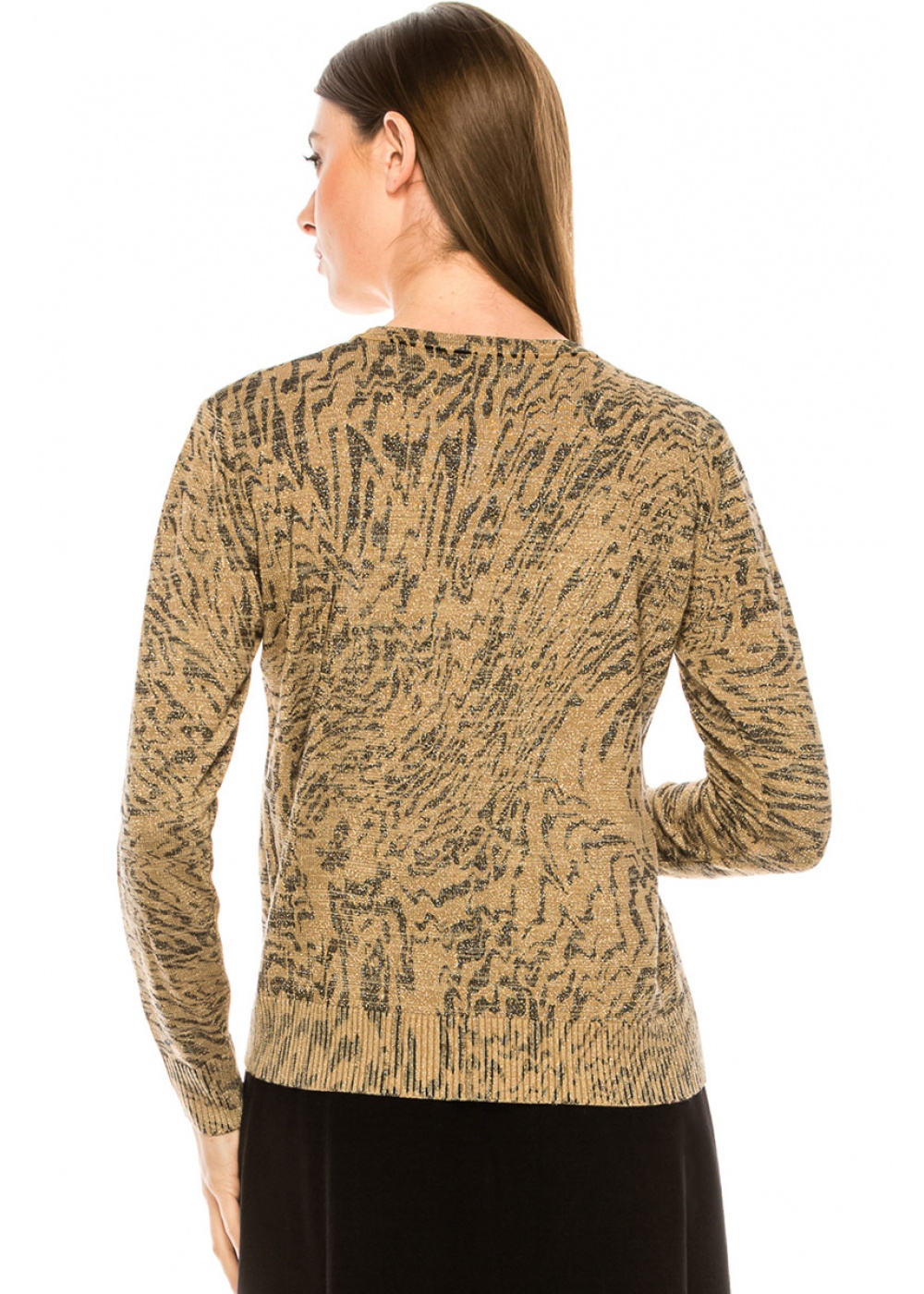 Gold Lurex Sweater With An Abstract Wavy Pattern Modest Women